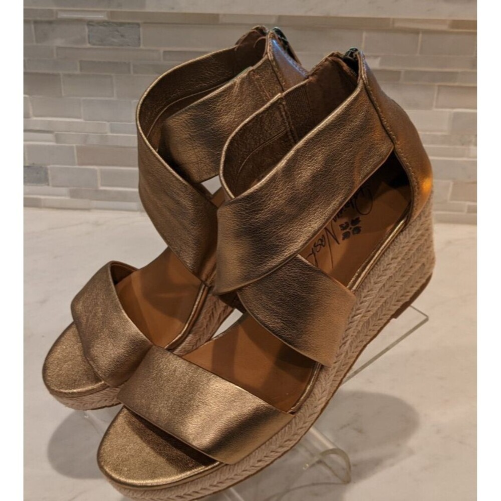 Patricia Nash Gold Leather Rubia Espadrille Wedge Sandals Women 7 WORN ONCE!!